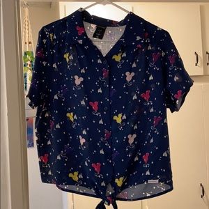 Disneyland theme button down blouse - navy